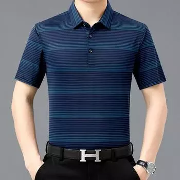 Рубашка поло с короткими рукавами, мужская повседневная, полосатая, прямая, тонкая, летняя, фиолетовая, в полоску, в горошек M красный