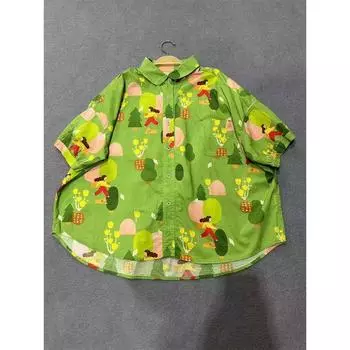Рубашка-поло с принтом в японском стиле, из чистого хлопка, модная, с коротким рукавом Green All yards