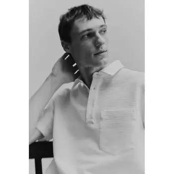 Рубашка-поло с вафельной текстурой HM Regular Fit Кремовая XS