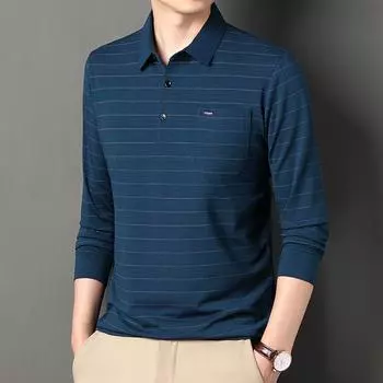 Рубашка поло с воротником и длинными рукавами, мужская полосатая модная базовая рубашка, верхняя одежда XXXXL