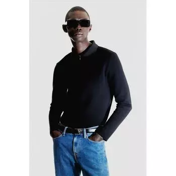 Рубашка-поло с застежкой-молнией HM Slim Fit, черная
