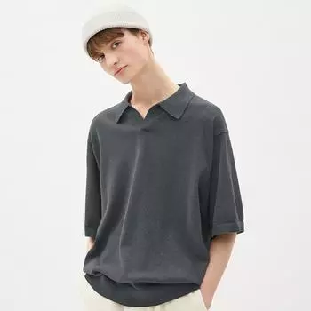 Рубашка-поло шкипера букловой вязки GU by Uniqlo с рукавом 5 минут NT+E