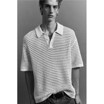 Рубашка-поло свободного кроя HM Hole Knit, кремовая S