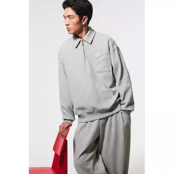 Рубашка поло свободного кроя HM серого цвета S