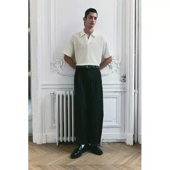 Рубашка-поло свободного кроя из жаккардовой ткани HM белого цвета XS