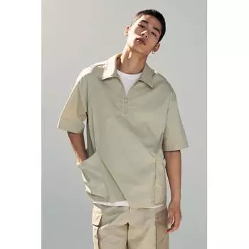 Рубашка поло свободного кроя с карманами, цвет пыльно-зеленый XS