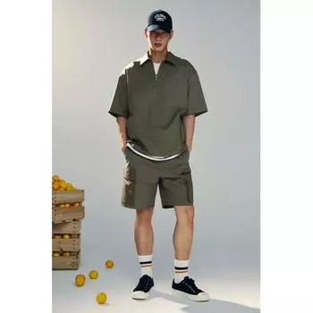 Рубашка поло свободного кроя с карманами, темно-зеленая XS