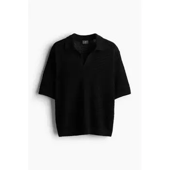 Рубашка-поло свободного кроя с отверстиями HM черного цвета XS