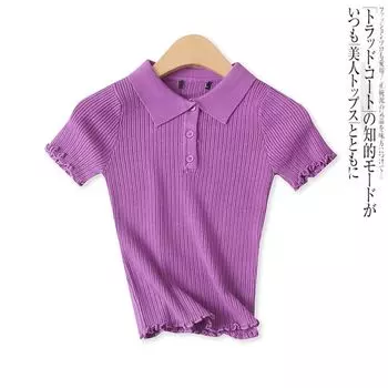 Рубашка-поло Универсальный Ажурный Свитер с Коротким Рукавом Purple Red S
