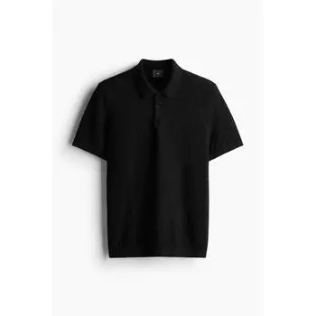 Футболка-поло HM slim fit Textured Knit, черная S