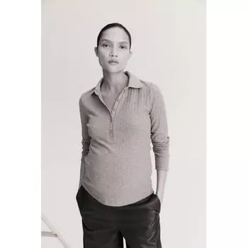 Рубашка-поло в рубчик HM MAMA серого меланжа