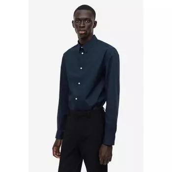 Рубашка HM Easy Care slim Fit темно-синяя 0976709006 XSEUR XSS