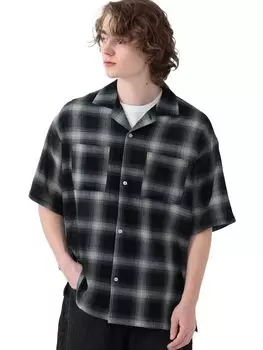 Рубашка прозрачная рубашка в клетку Ombre ЧЕРНАЯ S [Beams Heart] S/S Мужская чёрный