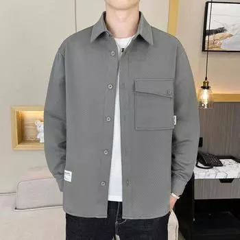 Рубашка японская мужская простая однотонная рубашка-комбинезон осенняя мода мужской кардиган пальто с длинным рукавом рубашка мужская M