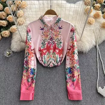 Рубашка RUGOD во французском стиле ретро, женская дизайнерская ниша, новинка 2022 года, весенняя новая женская маленькая рубашка, топ, шифоновая рубашка с принтом, женская