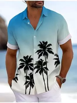 Рубашка с 3D-принтом Coconut Tree, летняя гавайская мужская рубашка с коротким рукавом для отпуска, летняя, отложной воротник на пуговицах S