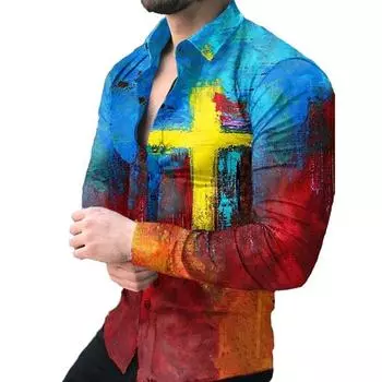 Рубашка с 3D-принтом Cross, летняя новая тенденция, мужская повседневная модная рубашка S синий