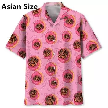 Рубашка с 3D-принтом Hawaiian Dachshund Tropical для мужчин, повседневные рубашки с коротким рукавом для отпуска, мужские пляжные рубашки с милым рисунком собаки S