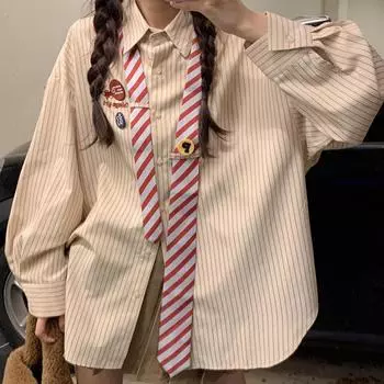 Рубашка с американским полосатым галстуком для студенток с ретро-дизайном и длинными рукавами L хаки