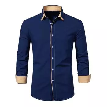 Рубашка с цветными блоками осень-зима, повседневная мужская мода, лоскутные рубашки с длинными рукавами XS чёрный