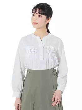 Рубашка с деформированным защипом, блузка без воротника, ОДИН РАЗМЕР [Beams Heart] L/S, женская, OFF_WHT