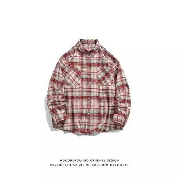 Рубашка с длинным рукавом для мальчиков, новая весенняя рубашка в американском стиле со свободными лацканами, винтажная модная повседневная легко сочетающаяся куртка M красный