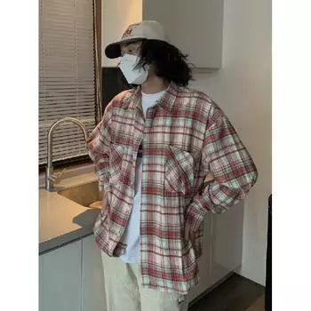 Рубашка с длинным рукавом для мальчиков, новая весенняя рубашка в американском стиле со свободными лацканами, винтажная модная повседневная легко сочетающаяся куртка M красный