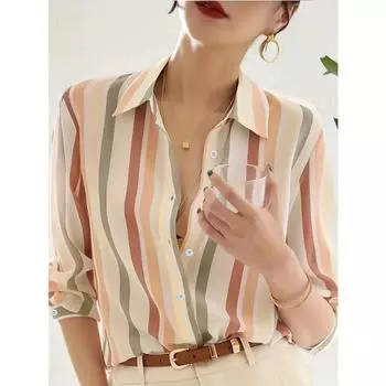 Рубашка с длинным рукавом и цветными блоками на пуговицах спереди — стильная повседневная одежда для весенних и осенних сезонов — женская модная одежда с удобной посадкой S оранжевый