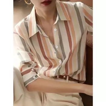 Рубашка с длинным рукавом и цветными блоками на пуговицах спереди — стильная повседневная одежда для весенних и осенних сезонов — женская модная одежда с удобной посадкой S оранжевый