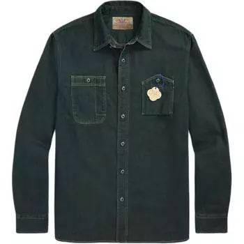 Рубашка с длинным рукавом и воротником на пуговицах Polo Ralph Lauren с нагрудным карманом Мужские рубашки Выстиранный индиго MNRRWOV16820-346 S
