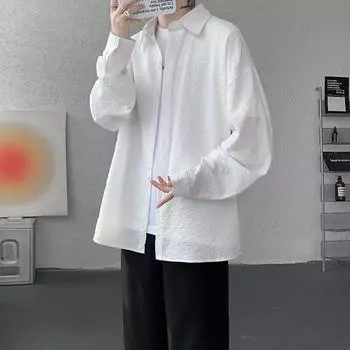 Рубашка с длинным рукавом из ледяного шелка для мальчиков на лето, свободная большого размера, простая рубашка, куртка с лацканами 8XL белый