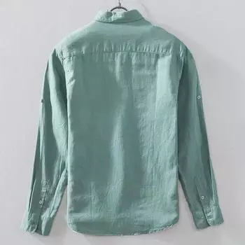 Рубашка с длинным рукавом из японского хлопка и льна — повседневная, свободная, однотонная, в свежем молодежном стиле 4XL (160-185 jin)