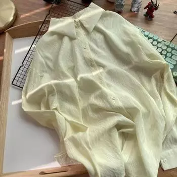 Рубашка с длинным рукавом, модные женские повседневные плиссированные топы, свободные однотонные блузки, модный элегантный топ на пуговицах, женская одежда 29620 One Size хаки