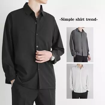 Рубашка с длинным рукавом мужская кожаная красивая молодежная простая повседневная рубашка легкая зрелая ветровка Ins модная мужская S чёрный