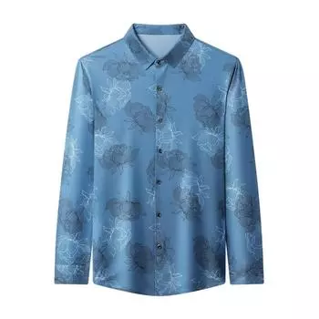 Рубашка с длинным рукавом мужская, новая осенняя одежда с принтом, повседневная, корейский стиль, мужская, подшитая, модная рубашка M