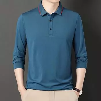Рубашка с длинным рукавом, мужская рубашка поло с лацканами, молодежная, деловая, тонкая, однотонная, с длинным рукавом, мужская одежда M