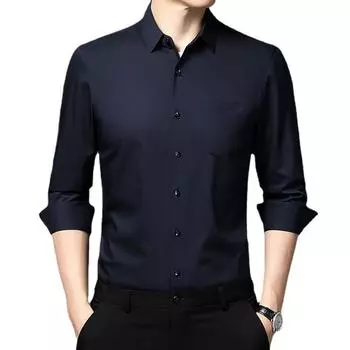 Рубашка с длинным рукавом мужская весна и осень новая молодежная и среднего возраста повседневная модная мужская рубашка с тонким карманом L