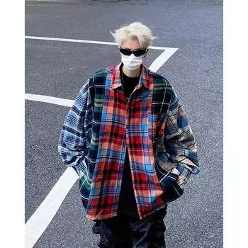 Рубашка с длинным рукавом с буквенным принтом 2024 года в японском стиле в стиле Гонконга, свободная рубашка для мальчиков, летнее модное универсальное повседневное пальто M красный