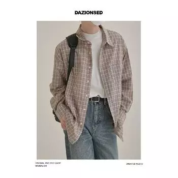 Рубашка с длинным рукавом с буквенным принтом 2024 года в японском стиле в стиле Гонконга, свободная рубашка для мальчиков, летнее модное универсальное повседневное пальто M хаки