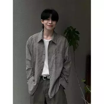 Рубашка с длинным рукавом с буквенным принтом 2024 года в японском стиле в стиле Гонконга, свободная рубашка для мальчиков, летнее модное универсальное повседневное пальто M хаки