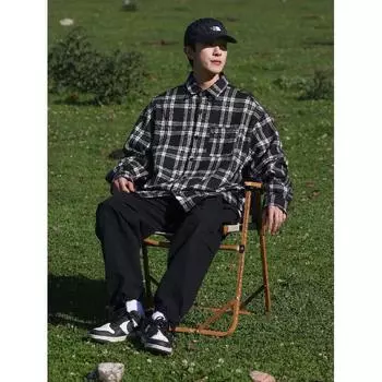 Рубашка с длинным рукавом с буквенным принтом 2024 года в японском стиле в стиле Гонконга, свободная рубашка для мальчиков, летнее модное универсальное повседневное пальто M чёрный