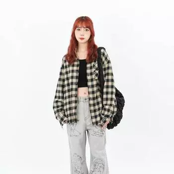 Рубашка с длинным рукавом с буквенным принтом 2024 года в японском стиле в стиле Гонконга, свободная рубашка для мальчиков, летнее модное универсальное повседневное пальто M чёрный