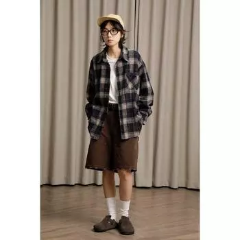 Рубашка с длинным рукавом с буквенным принтом 2024 года в японском стиле в стиле Гонконга, свободная рубашка для мальчиков, летнее модное универсальное повседневное пальто M коричневый