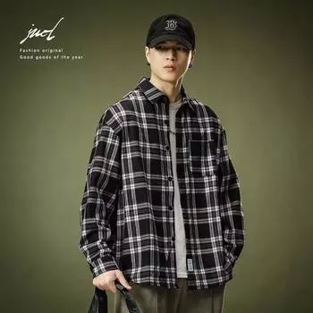 Рубашка с длинным рукавом с буквенным принтом 2024 года в японском стиле в стиле Гонконга, свободная рубашка для мальчиков, летнее модное универсальное повседневное пальто M чёрный