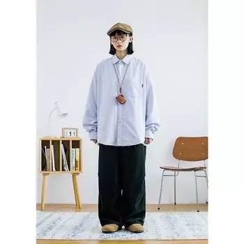 Рубашка с длинным рукавом с буквенным принтом 2024 года в японском стиле в стиле Гонконга, свободная рубашка для мальчиков, летнее модное универсальное повседневное пальто M синий