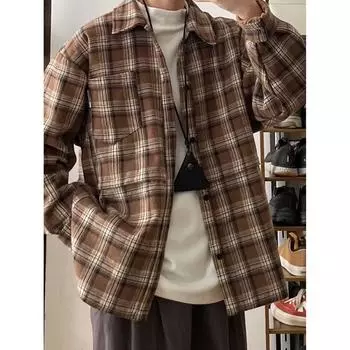 Рубашка с длинным рукавом с буквенным принтом 2024 года в японском стиле в стиле Гонконга, свободная рубашка для мальчиков, летнее модное универсальное повседневное пальто M хаки