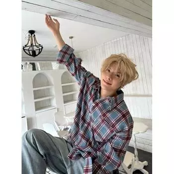 Рубашка с длинным рукавом с буквенным принтом 2024 года в японском стиле в стиле Гонконга, свободная рубашка для мальчиков, летнее модное универсальное повседневное пальто M синий