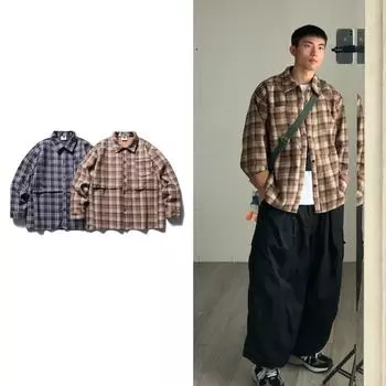 Рубашка с длинным рукавом с буквенным принтом 2024 года в японском стиле в стиле Гонконга, свободная рубашка для мальчиков, летнее модное универсальное повседневное пальто M хаки