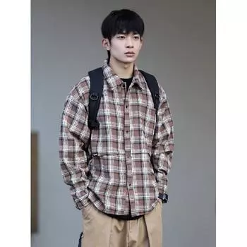 Рубашка с длинным рукавом с буквенным принтом 2024 года в японском стиле в стиле Гонконга, свободная рубашка для мальчиков, летнее модное универсальное повседневное пальто M хаки