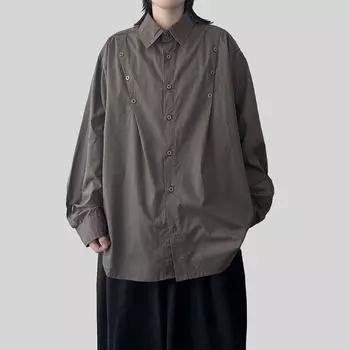 Рубашка с длинным рукавом с буквенным принтом 2024 года в японском стиле в стиле Гонконга, свободная рубашка для мальчиков, летнее модное универсальное повседневное пальто M абрикосовый